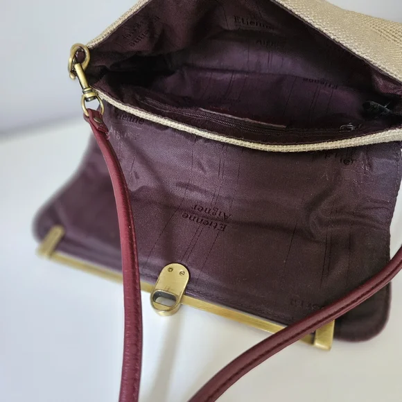 Vintage Etienne Aigner Shoulder Bag Jute & Leather Bag/ Clutch - Picture 8 of 15